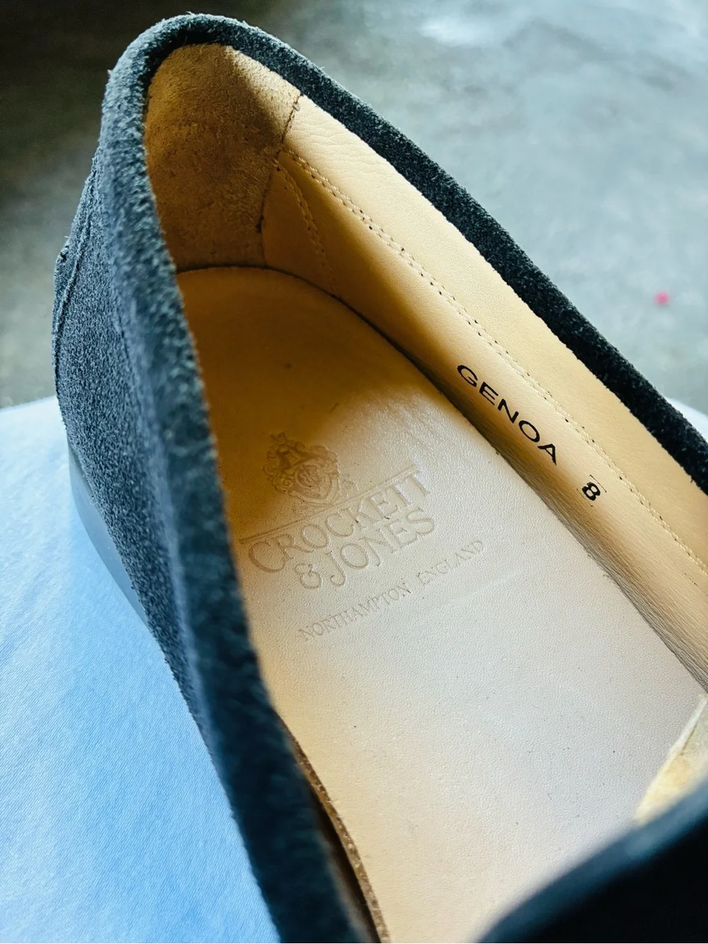 Crockett & Jones Black Suede Genoa Driving Loafers, Size 8
